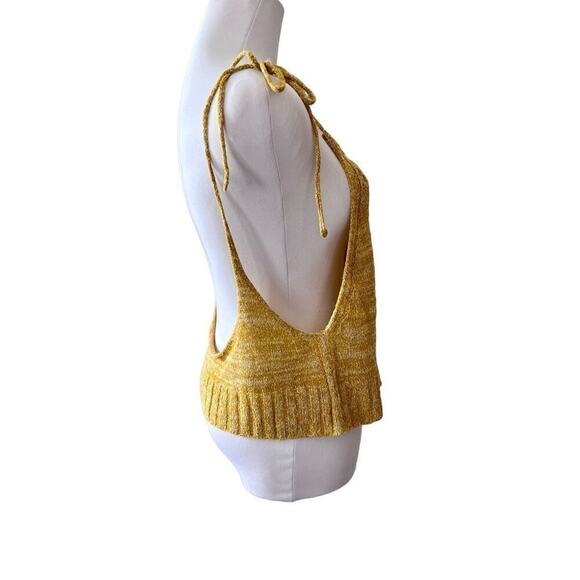Free People Bombshell Cropped Knitted Sleeveless Top Mustard Yellow sz Small - Picture 3 of 10
